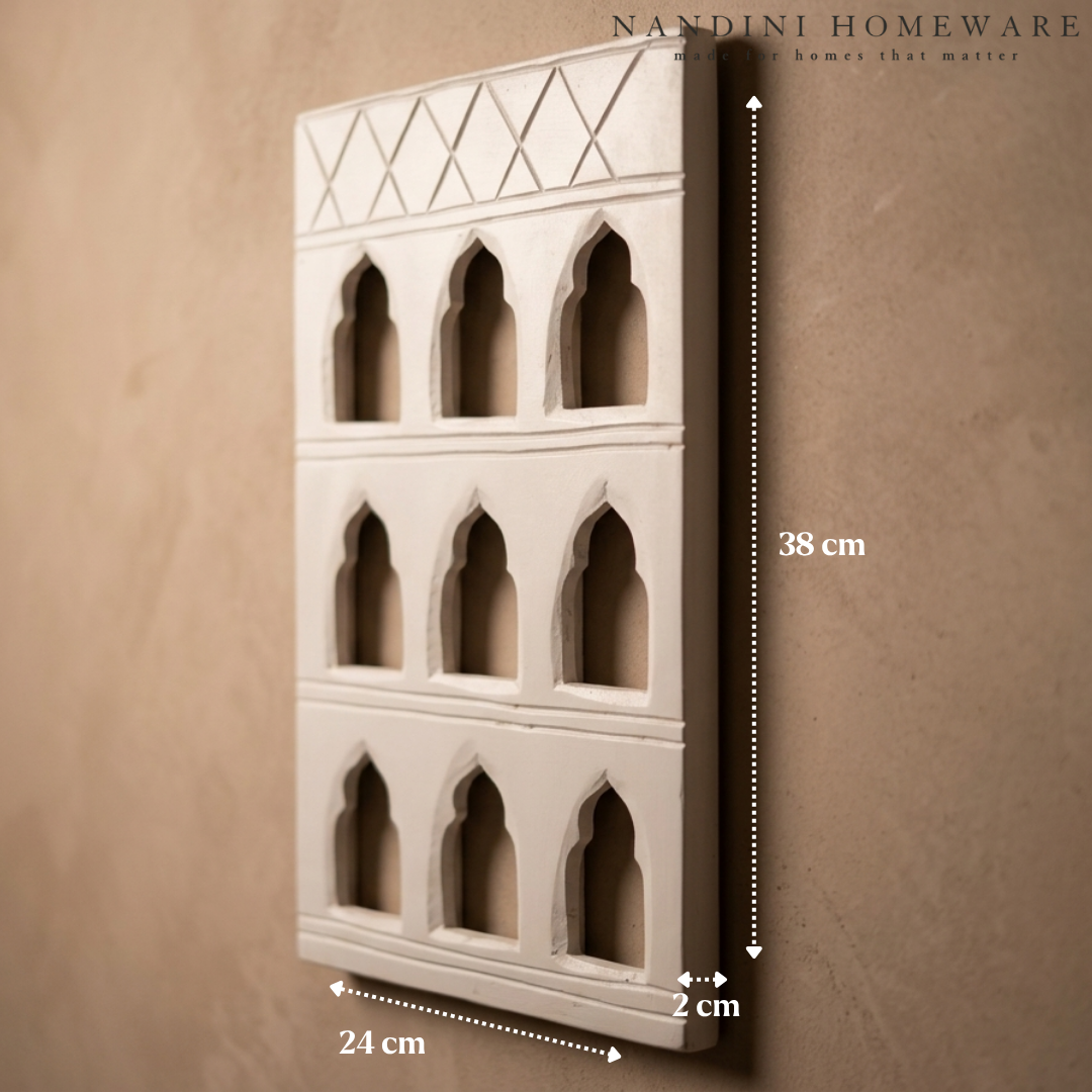 White MDF Wooden Jharokha - White Nine-Window