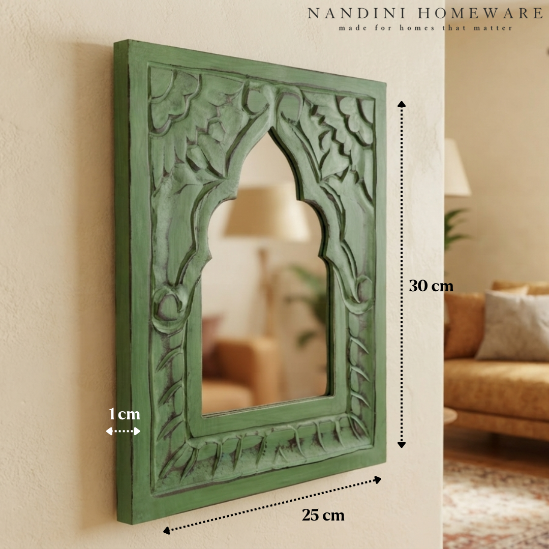 Green MDF Wooden Jharokha with Mirror - Shahi Mirror