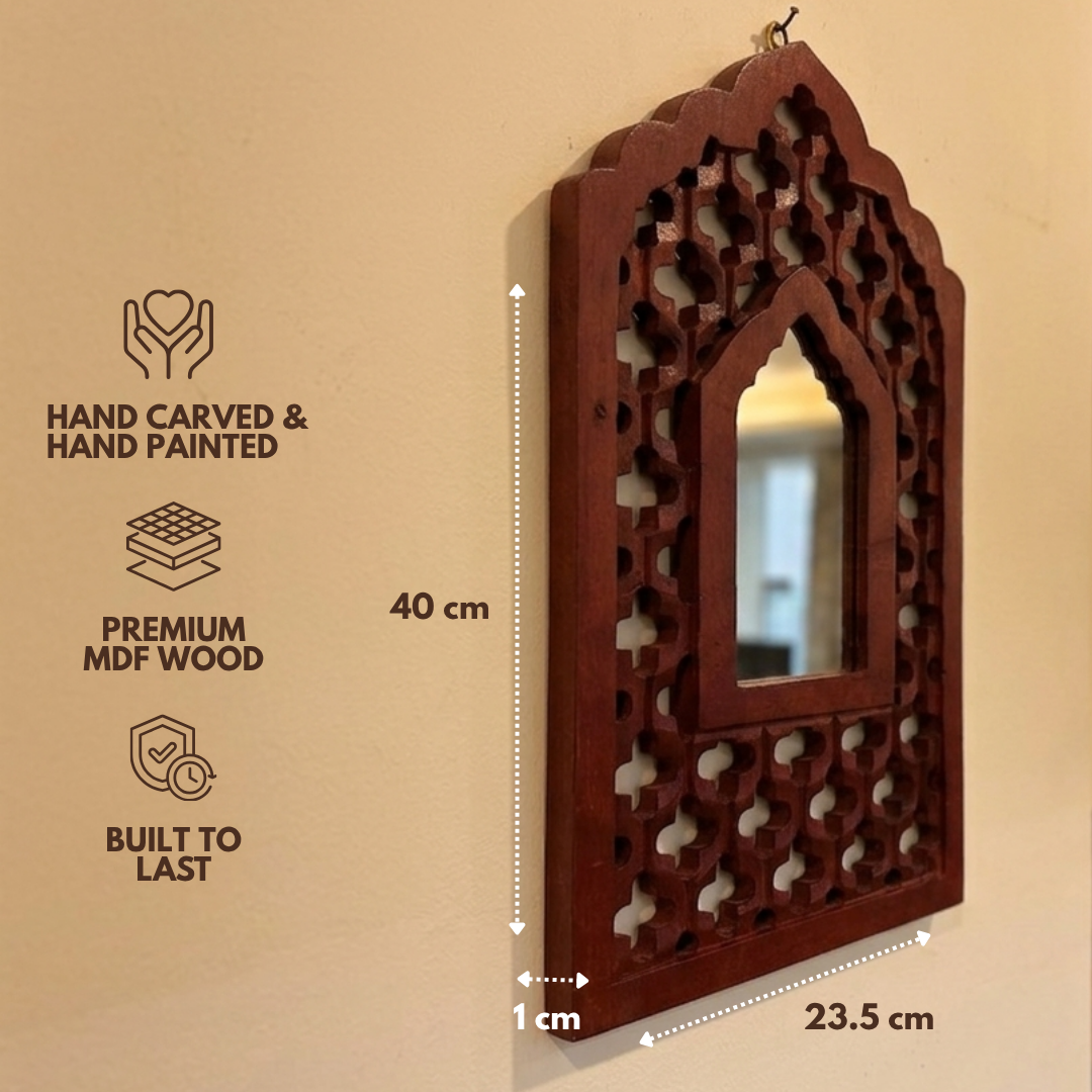Brown MDF Wooden Jharokha with Mirror - Brown Mughal