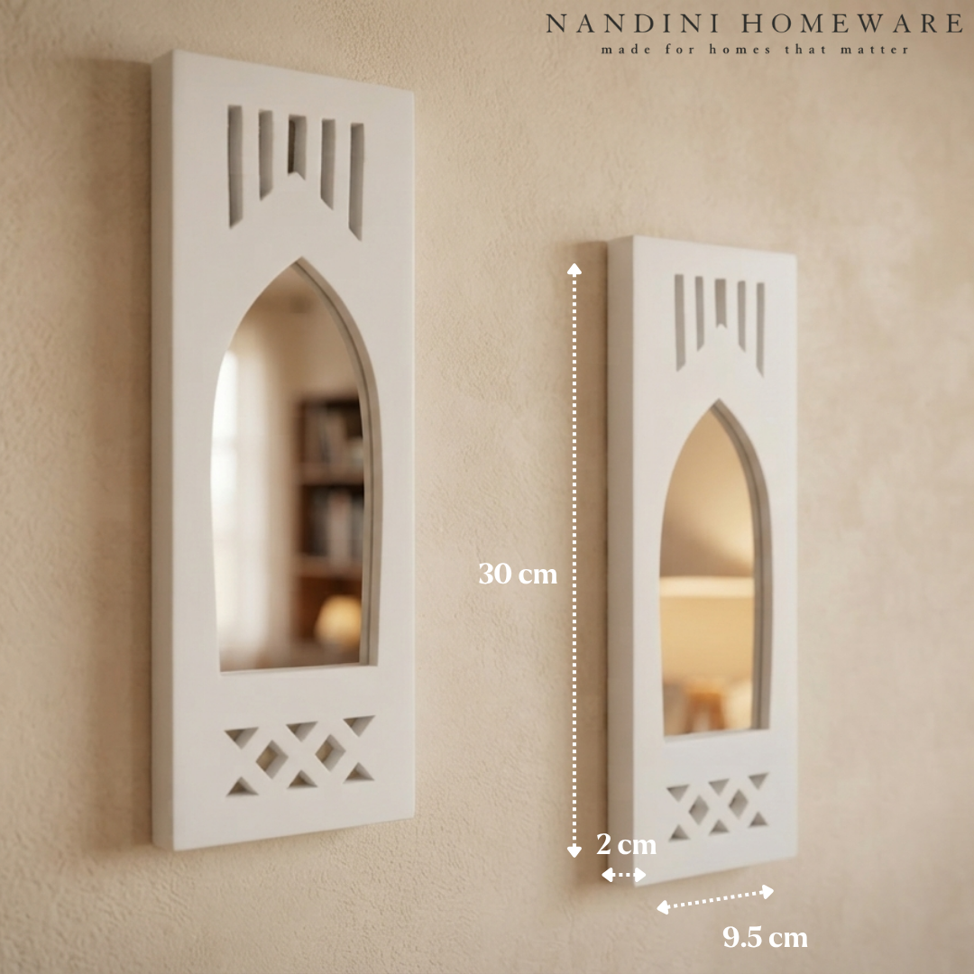 White MDF Wooden Jharokha with Mirror - White Modern Set of 2