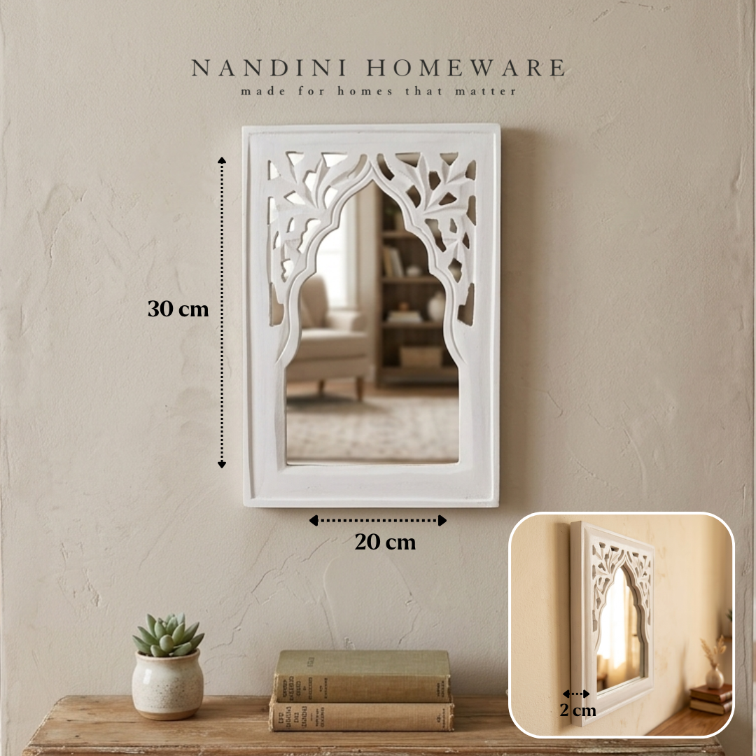 White MDF Wooden Rajasthani Jharokha with Mirror (White Rajasthani)