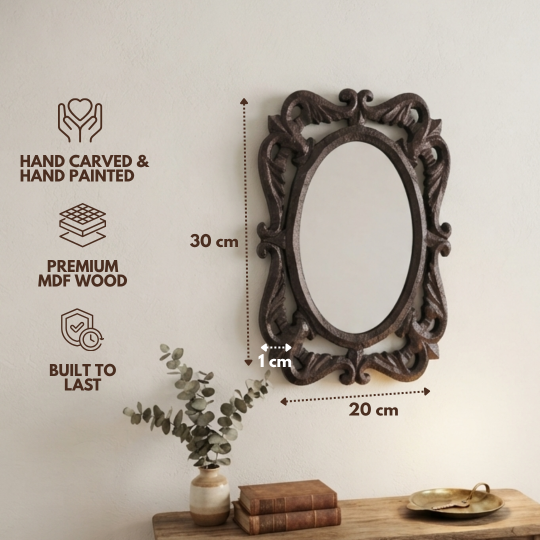 Brown MDF Wooden Antique Mirror Jharokha - Brown Mirror