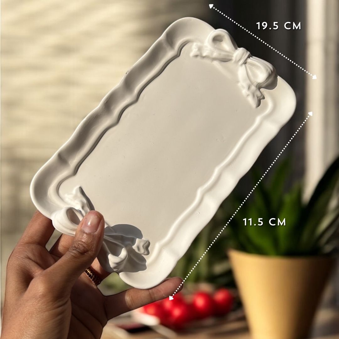 Concrete Rectangle Bow Trinket Tray, 19.5H x 11.5L x 2W cm (200g)