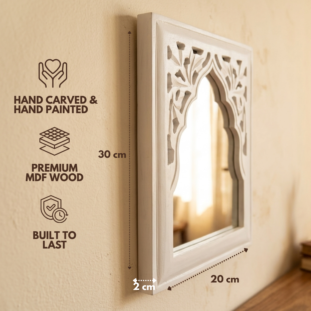 White MDF Wooden Jharokha with Mirror - White Rajasthani