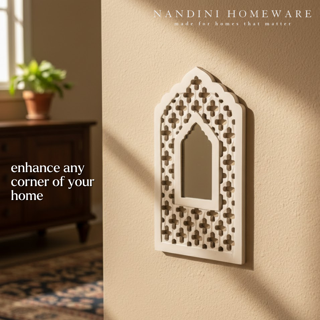 White MDF Wooden Mughal Jharokha with Mirror