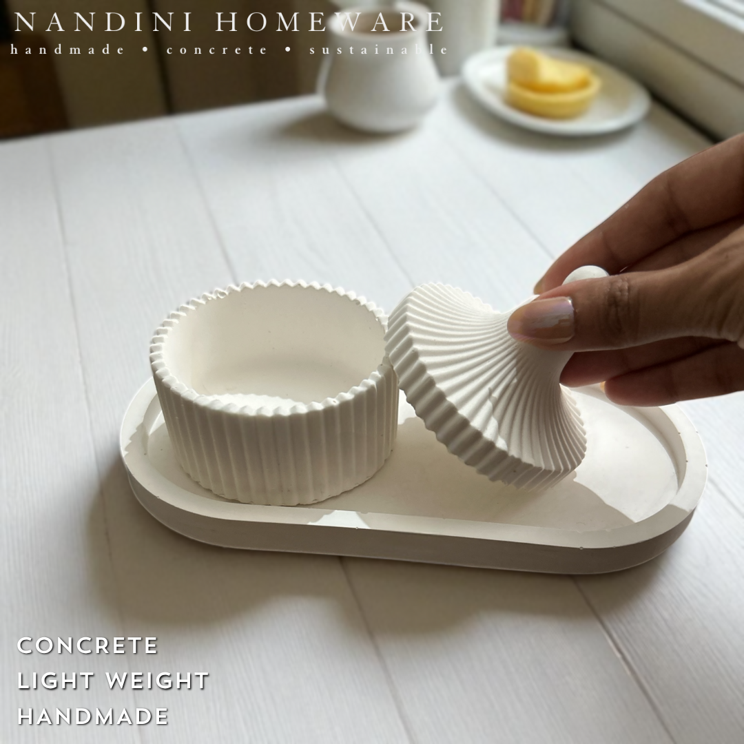 Concrete Oval Trinket Tray and Round Top Trinket Jar, 19.5x11x1 (380g)