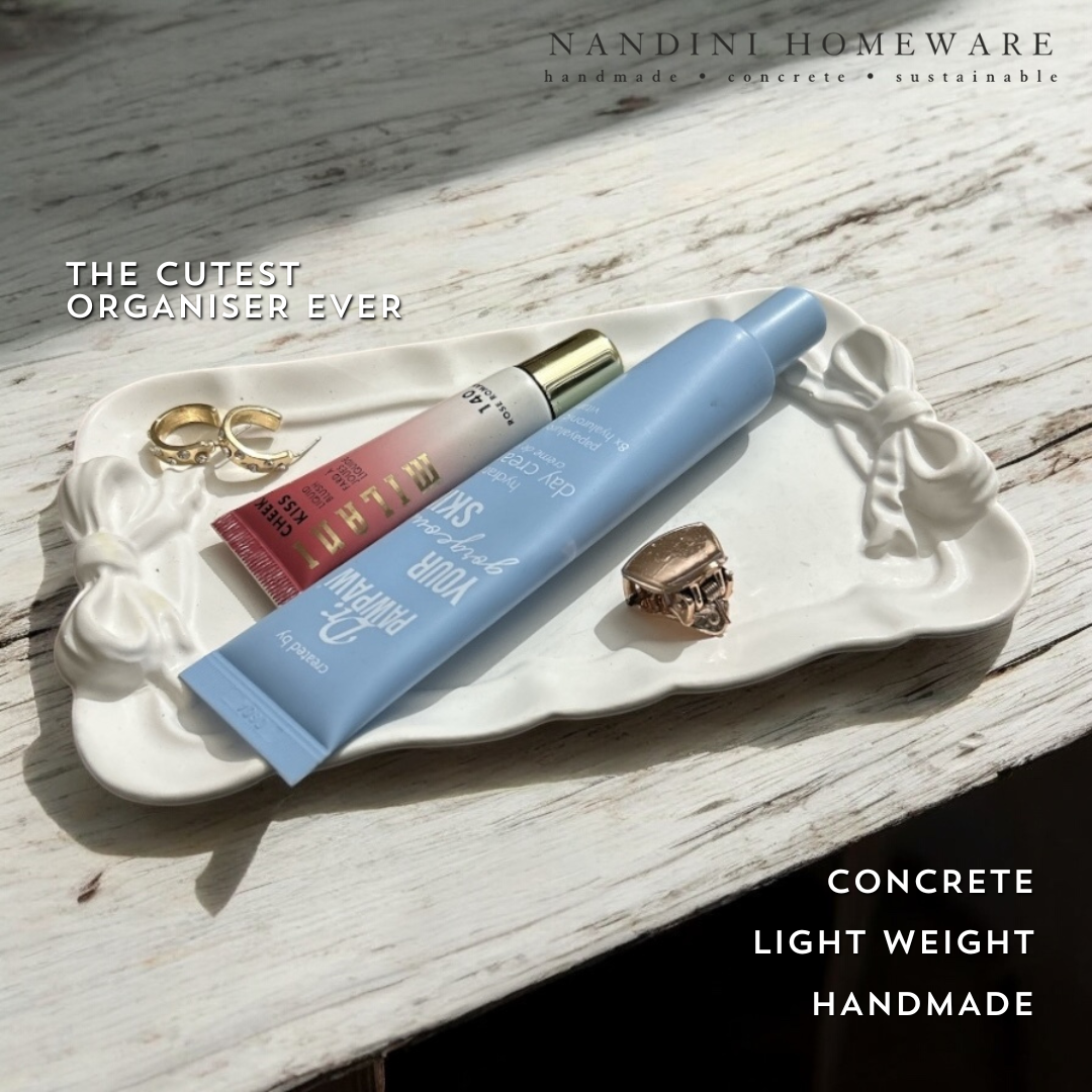 Concrete Rectangle Bow Trinket Tray, 19.5x11.5x2 cm (200g)