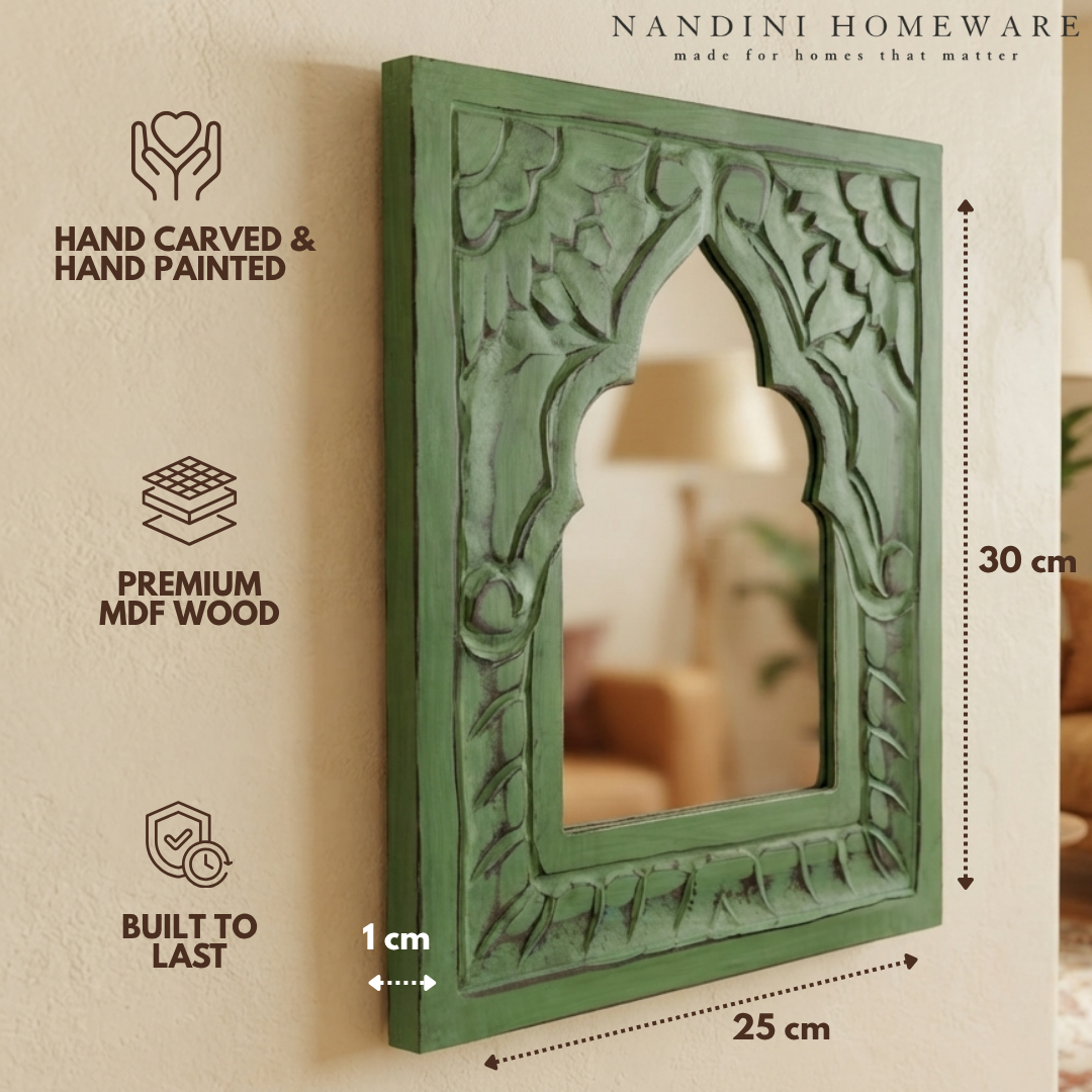 Green MDF Wooden Jharokha with Mirror - Shahi Mirror