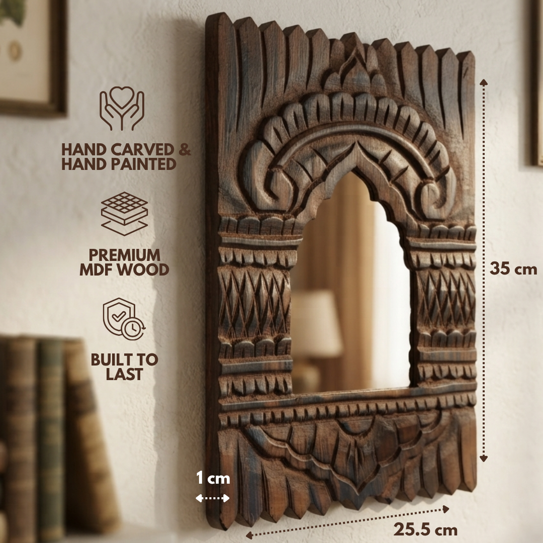 Brown MDF Wooden Jharokha with Mirror - Raj Darbar Mirror