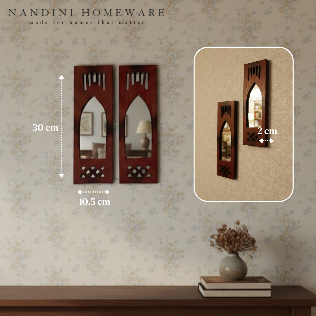 Brown MDF Wooden Modern Set of 2 Jharokha with Mirror (Brown Modern Set of 2)