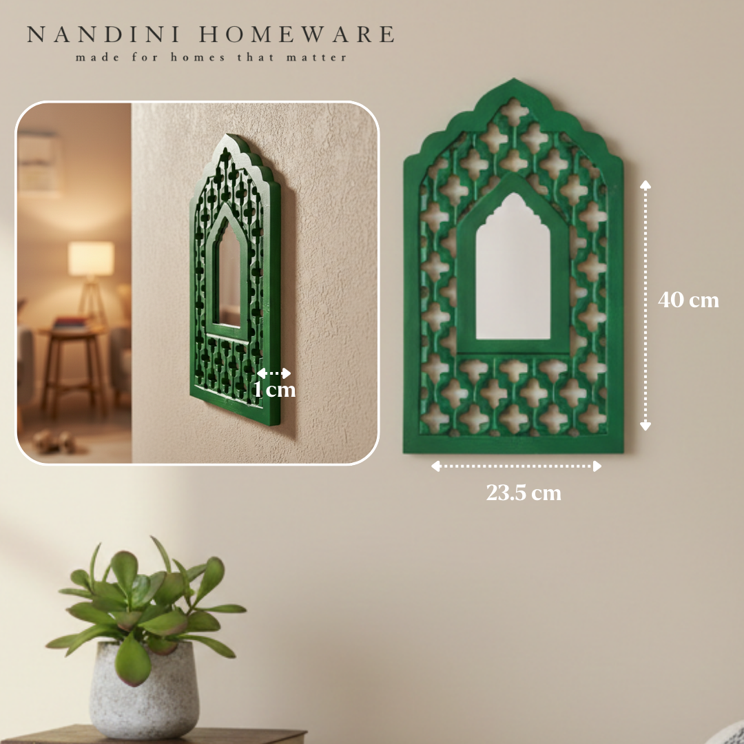 Green MDF Wooden Mughal Jharokha with Mirror (Green Mughal)