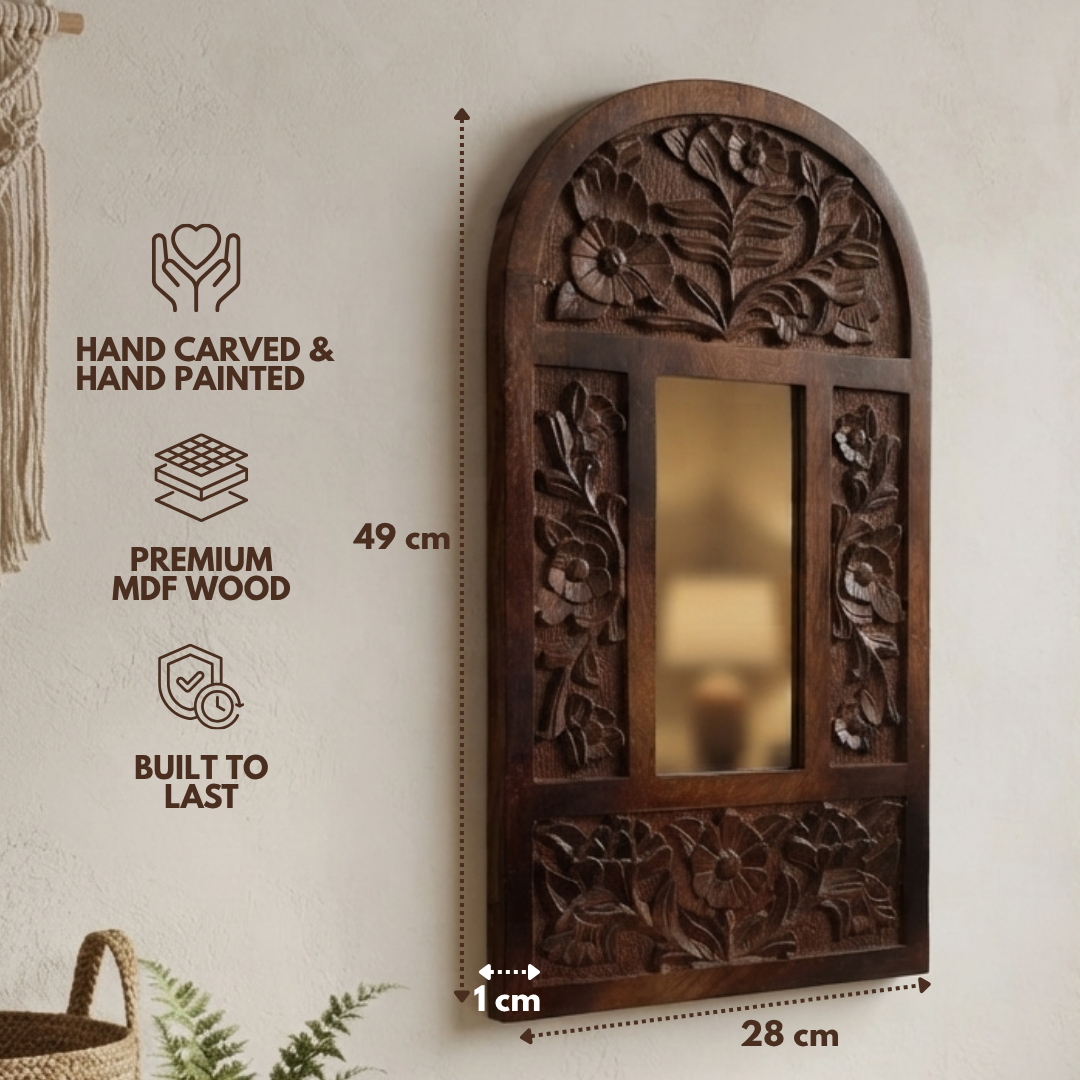 Brown MDF Wooden Jharokha with Mirror - Brown Nature's Arch
