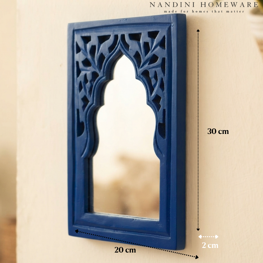 Blue MDF Wooden Jharokha with Mirror - Blue Rajasthani