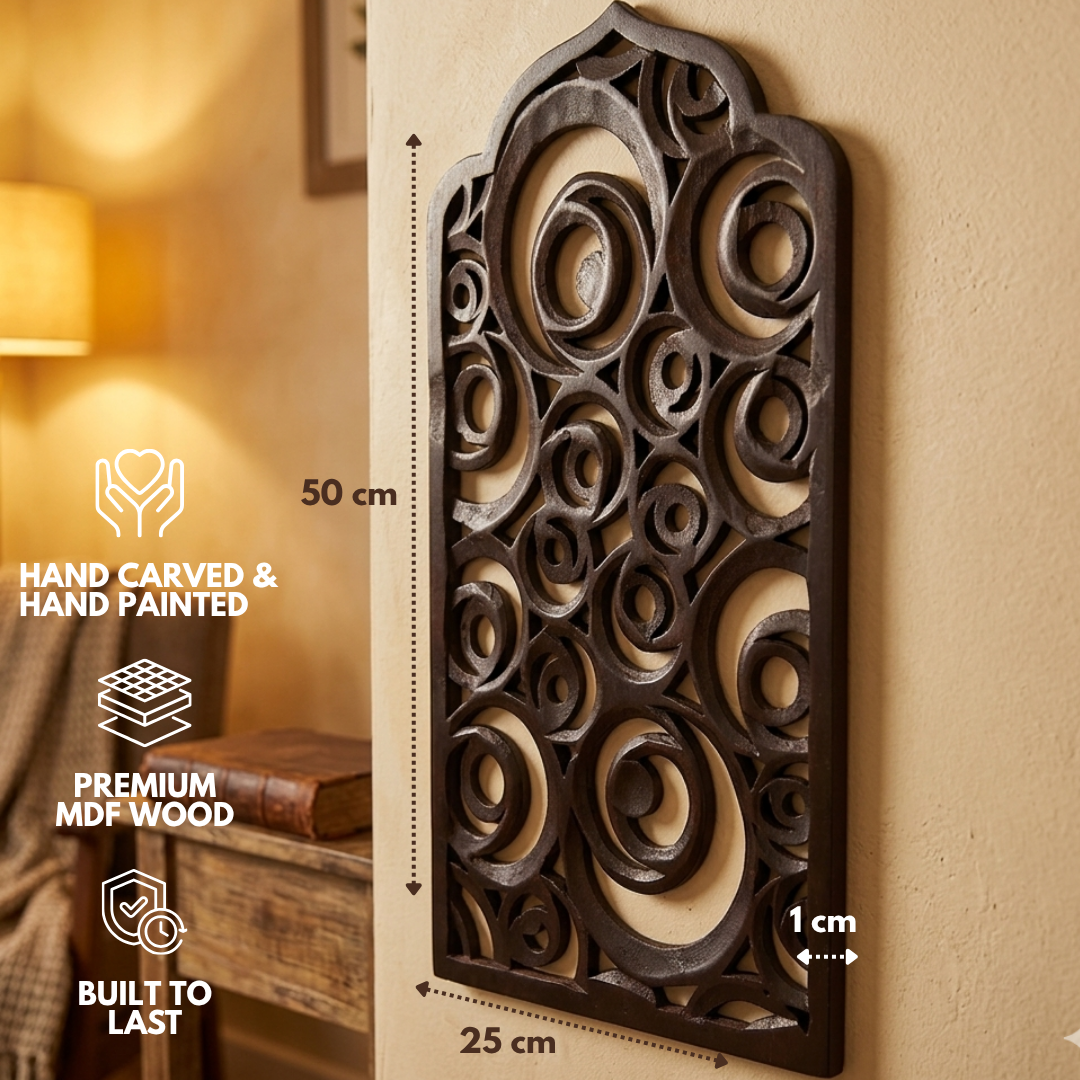 Teak Brown MDF Wooden Jharokha - Brown Spiral