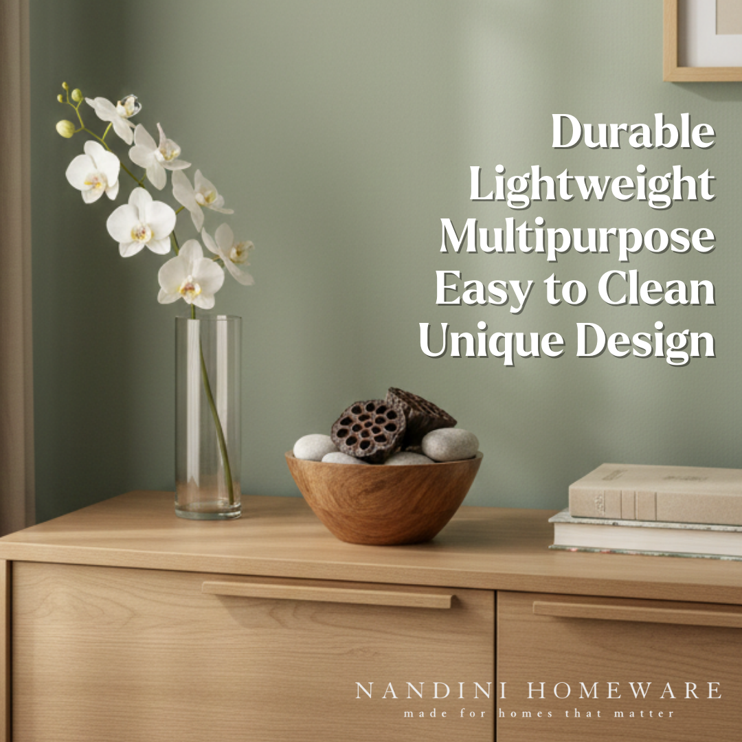 Wooden Floral Serving Bowl