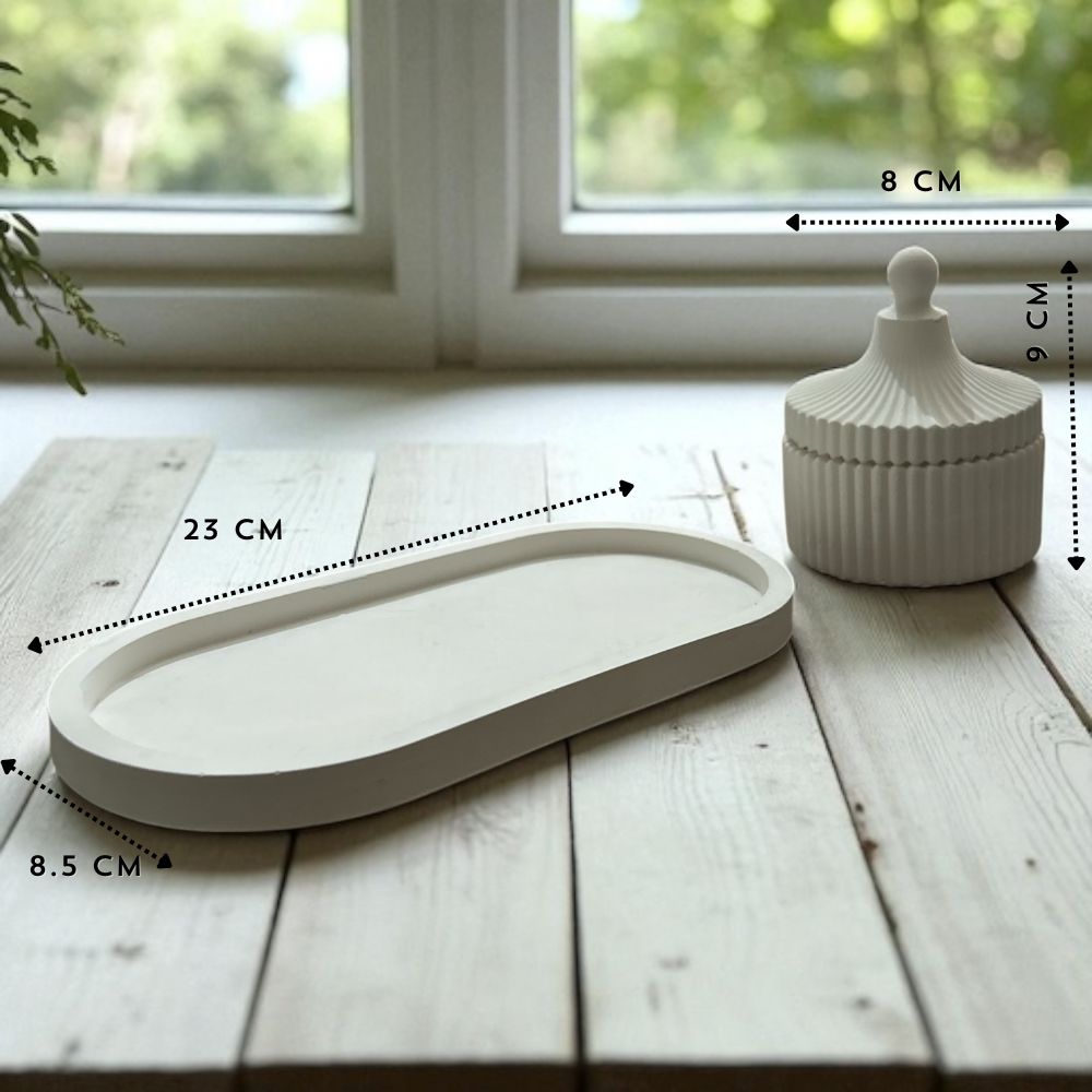 Concrete Oval Trinket Tray and Round Top Trinket Jar, 19.5L x 11W x 1H (380g)
