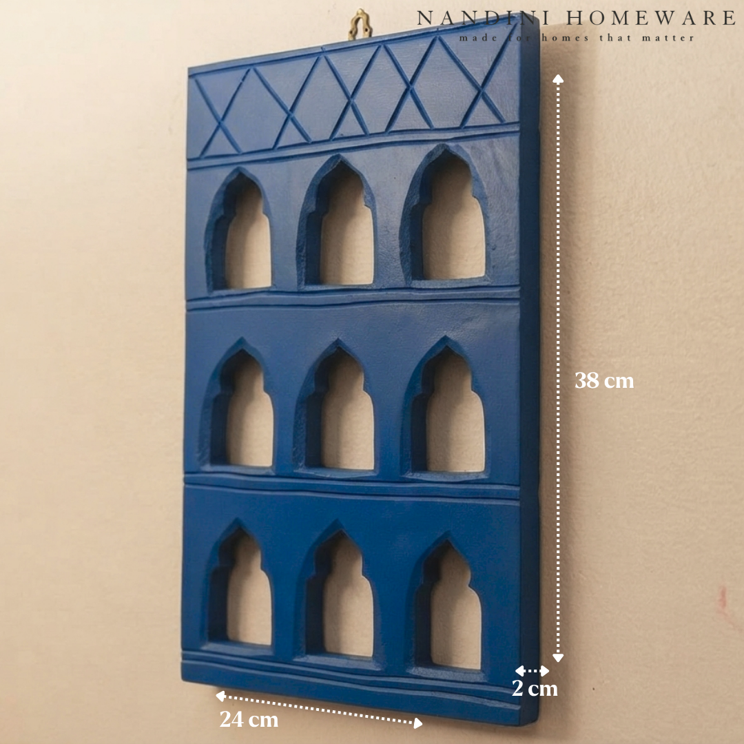 Blue MDF Wooden Jharokha - Blue Nine-Window