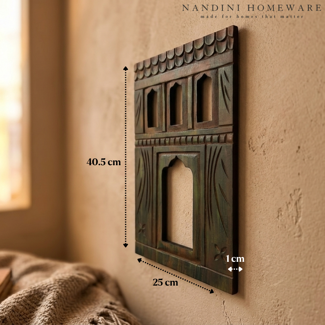 Antique MDF Wooden Jharokha - Green Doorway