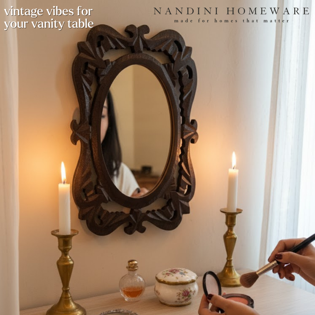 Brown MDF Wooden Antique Mirror Jharokha