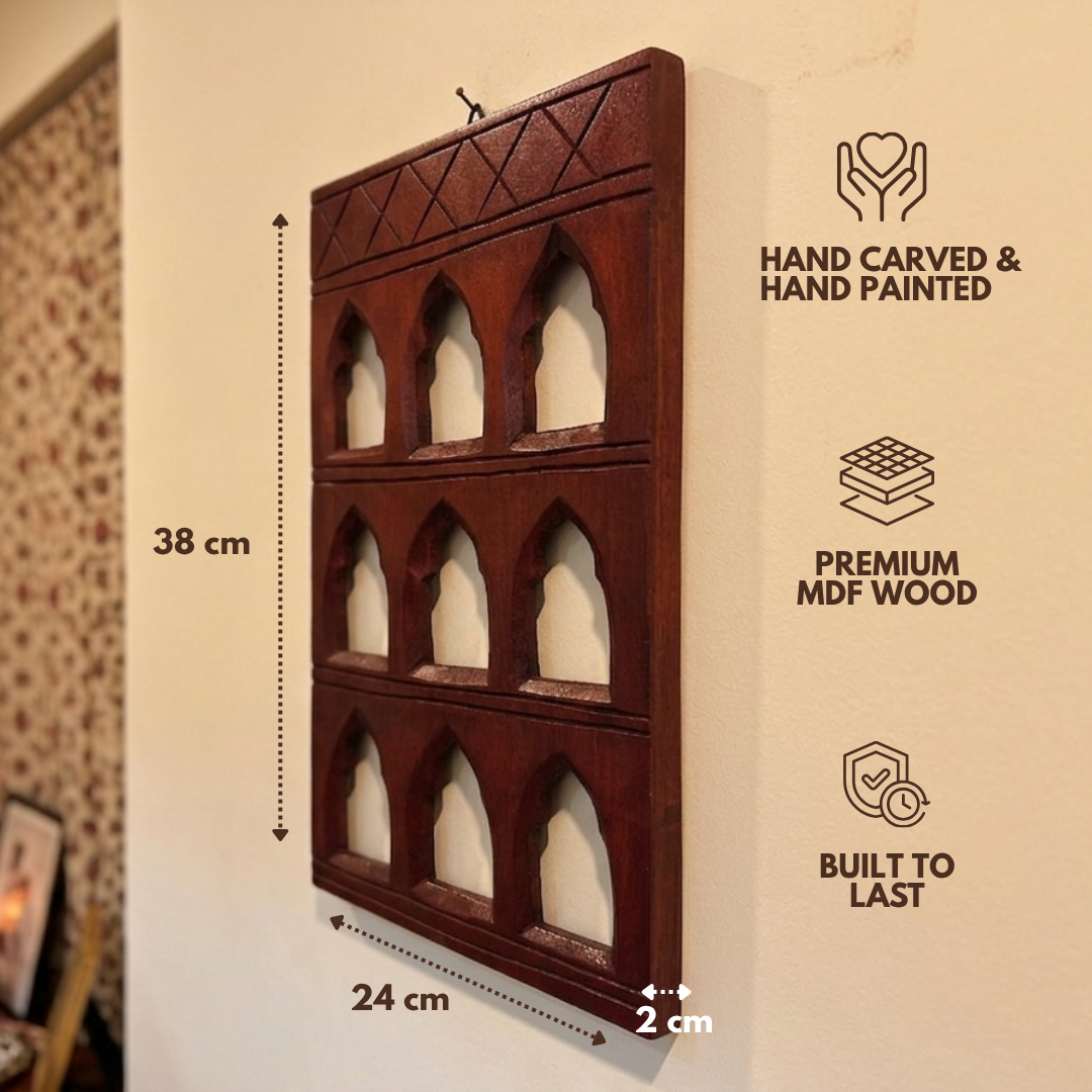 Brown MDF Wooden Jharokha - Brown Nine-Window