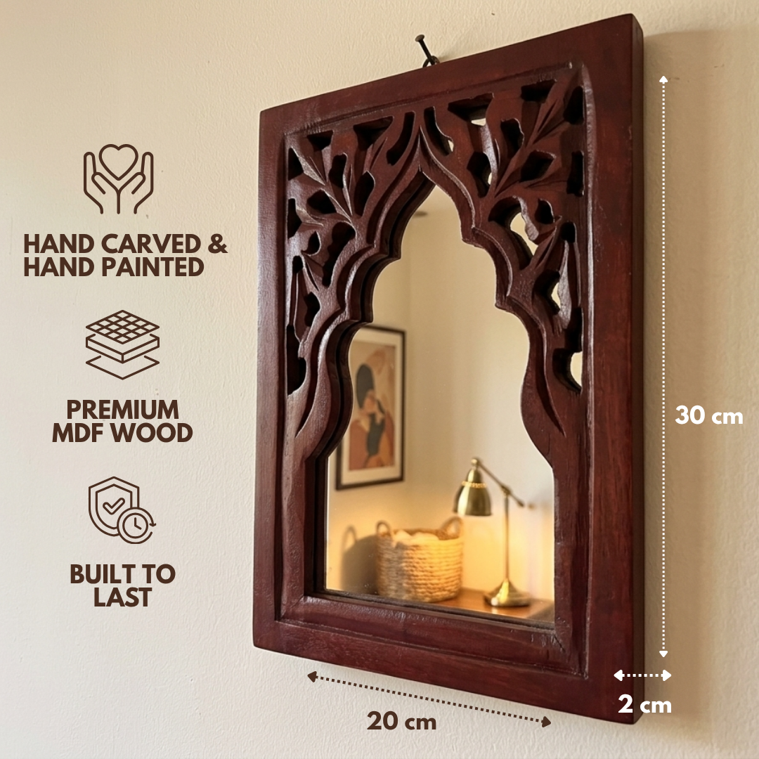 Brown MDF Wooden Jharokha with Mirror - Brown Rajasthani