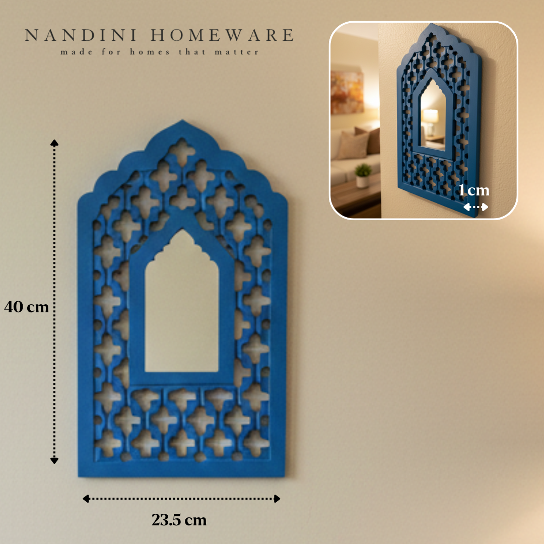 Blue MDF Wooden Mughal Jharokha with Mirror