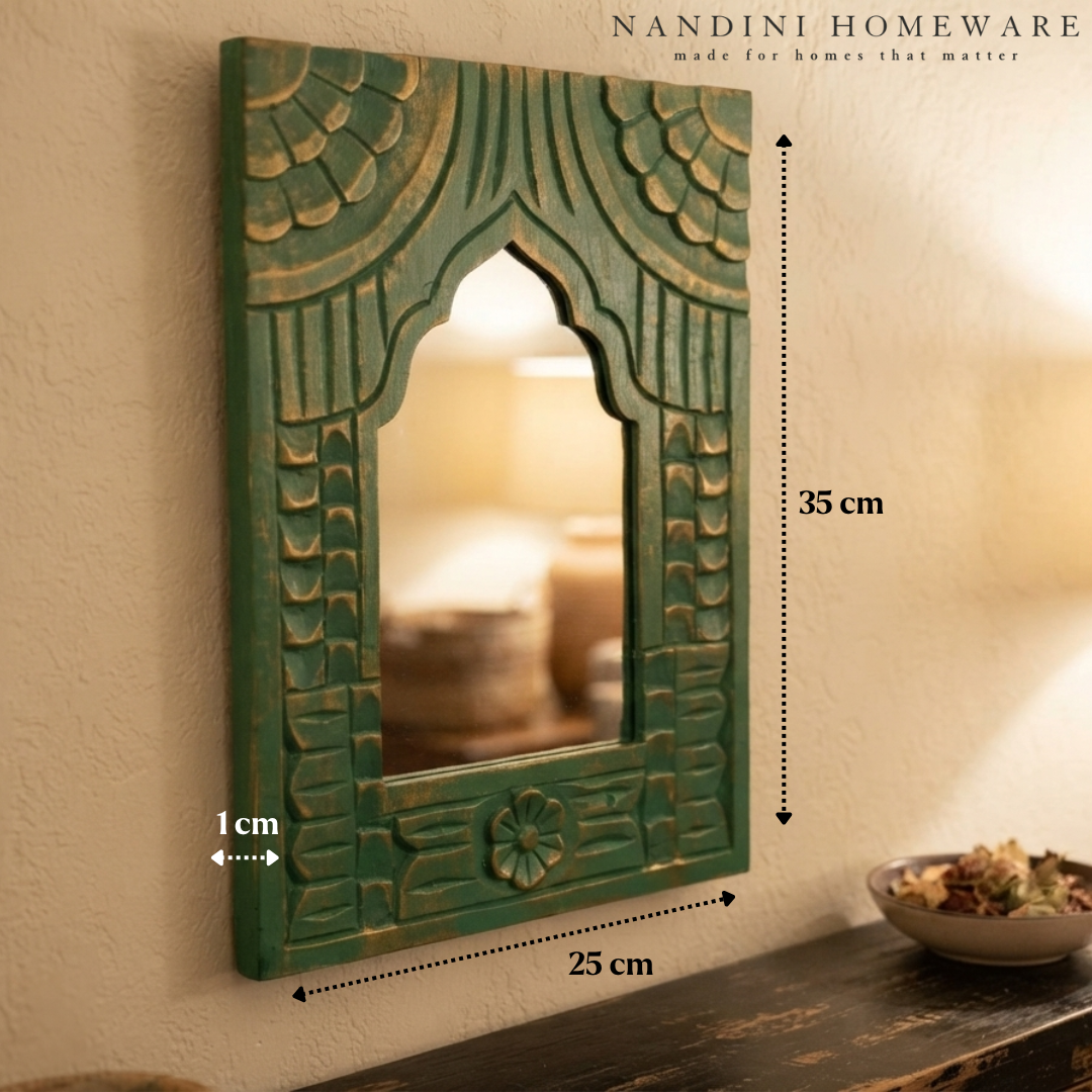 Green MDF Wooden Jharokha with Mirror - Queen's Balcony