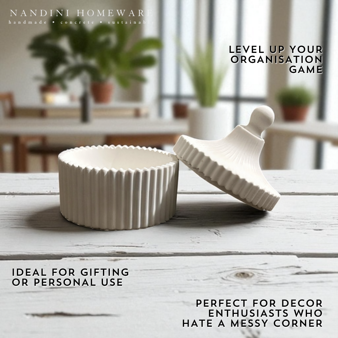 Concrete Round Top Trinket Jar, 8x8x9 cm (200g)