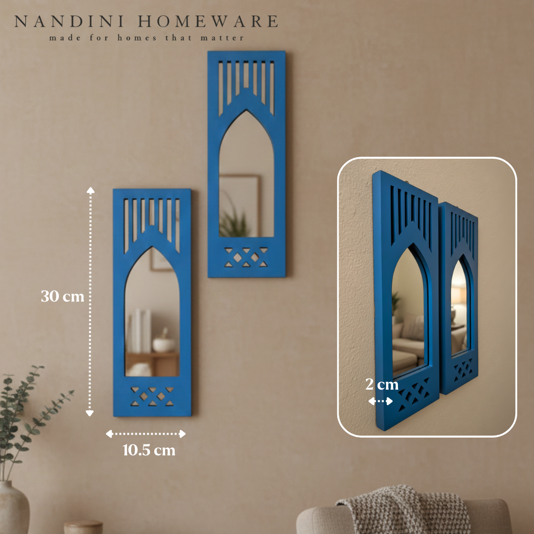 Blue MDF Wooden Modern Set of 2 Jharokha with Mirror