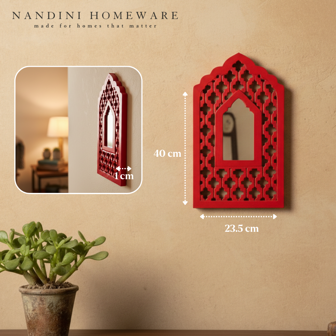 Red MDF Wooden Mughal Jharokha with Mirror (Red Mughal)