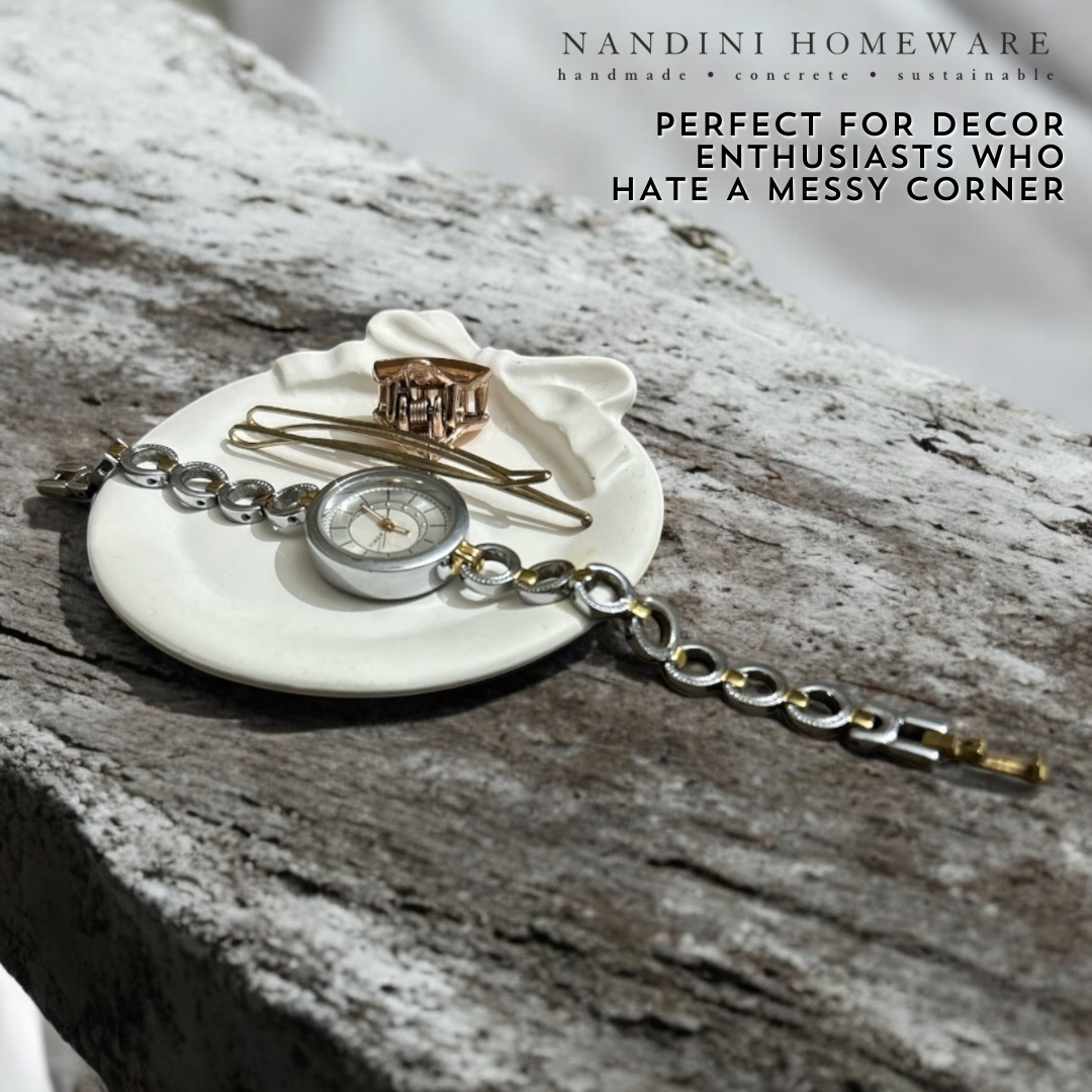 Concrete Round Bow Trinket Dish, 10.5x10.5x2 (50g)