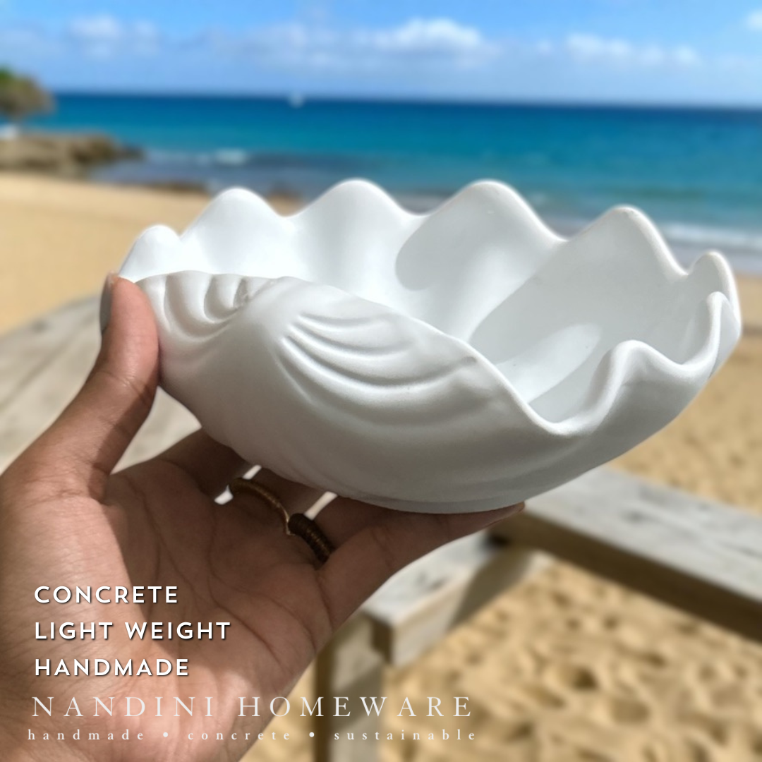 Concrete Sea-Shell Trinket Bowl, 16.5x14.5x5.5 cm (190g)