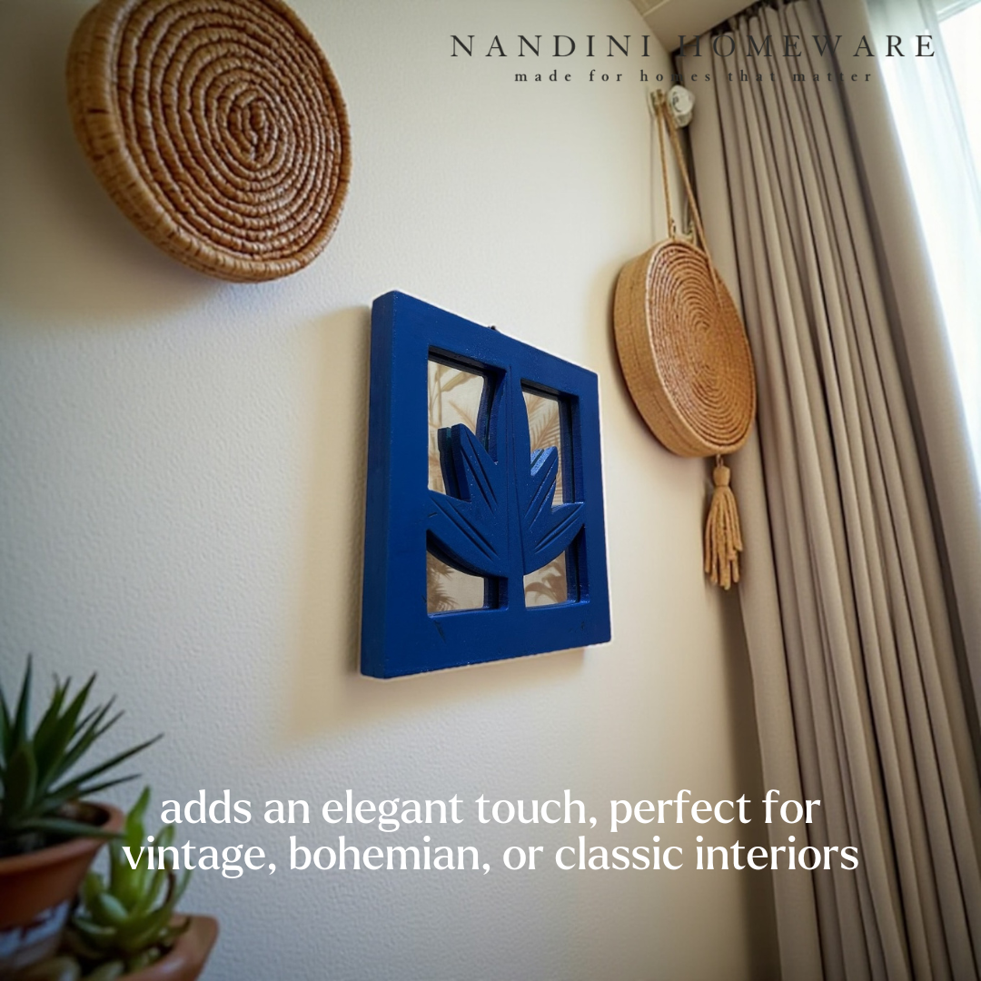 Blue Leaf MDF Wooden Jharokha with Mirror