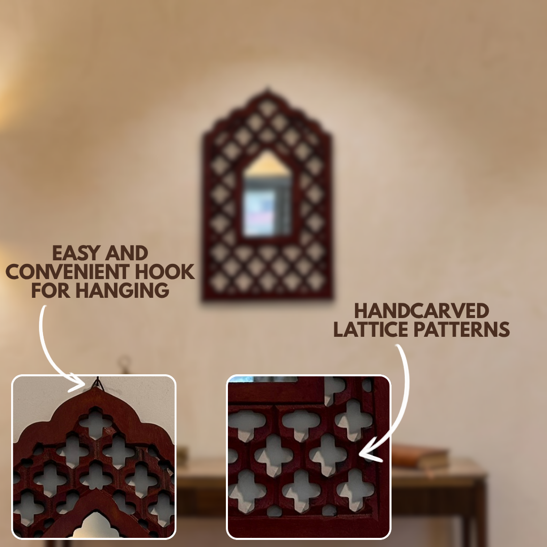 Brown MDF Wooden Jharokha with Mirror - Brown Mughal