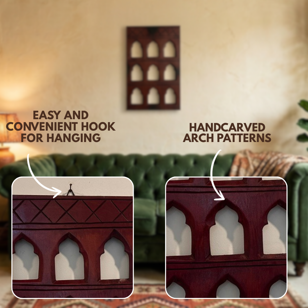 Brown MDF Wooden Jharokha - Brown Nine-Window