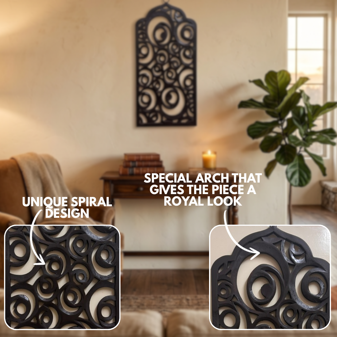 Teak Brown MDF Wooden Jharokha - Brown Spiral