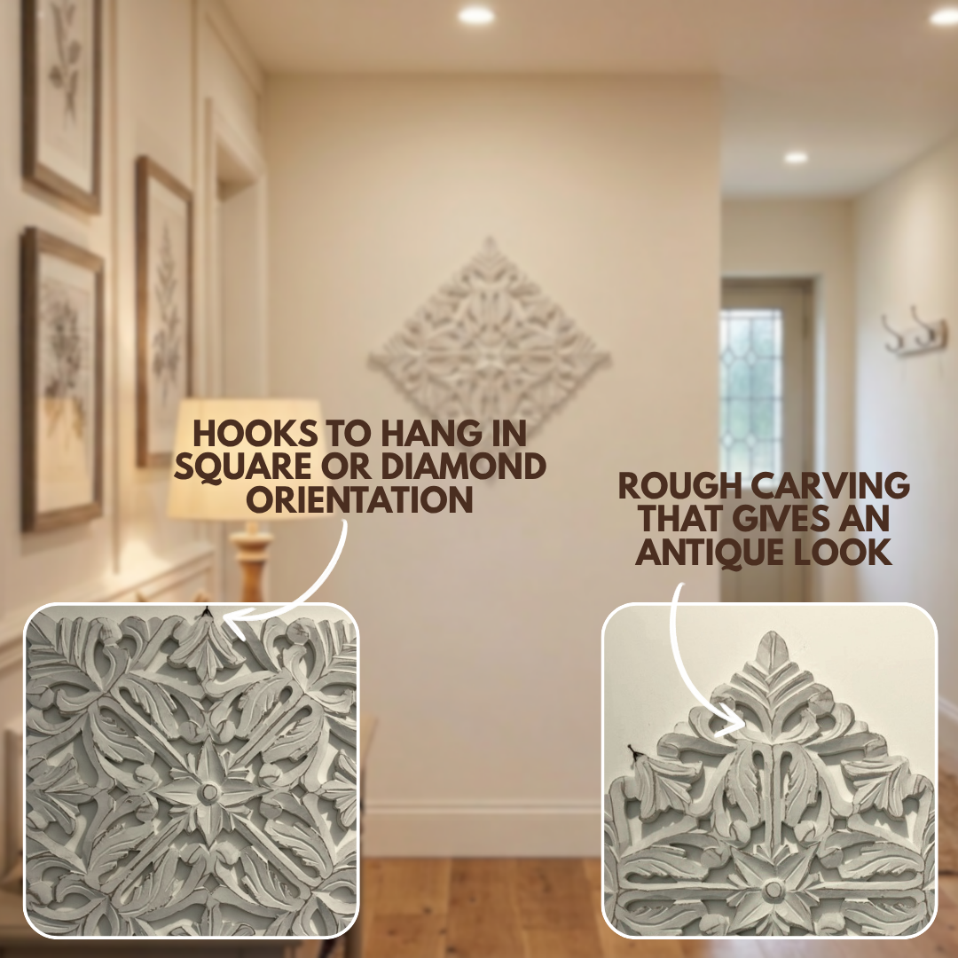 Antique Square MDF Wooden Jharokha - White Petal