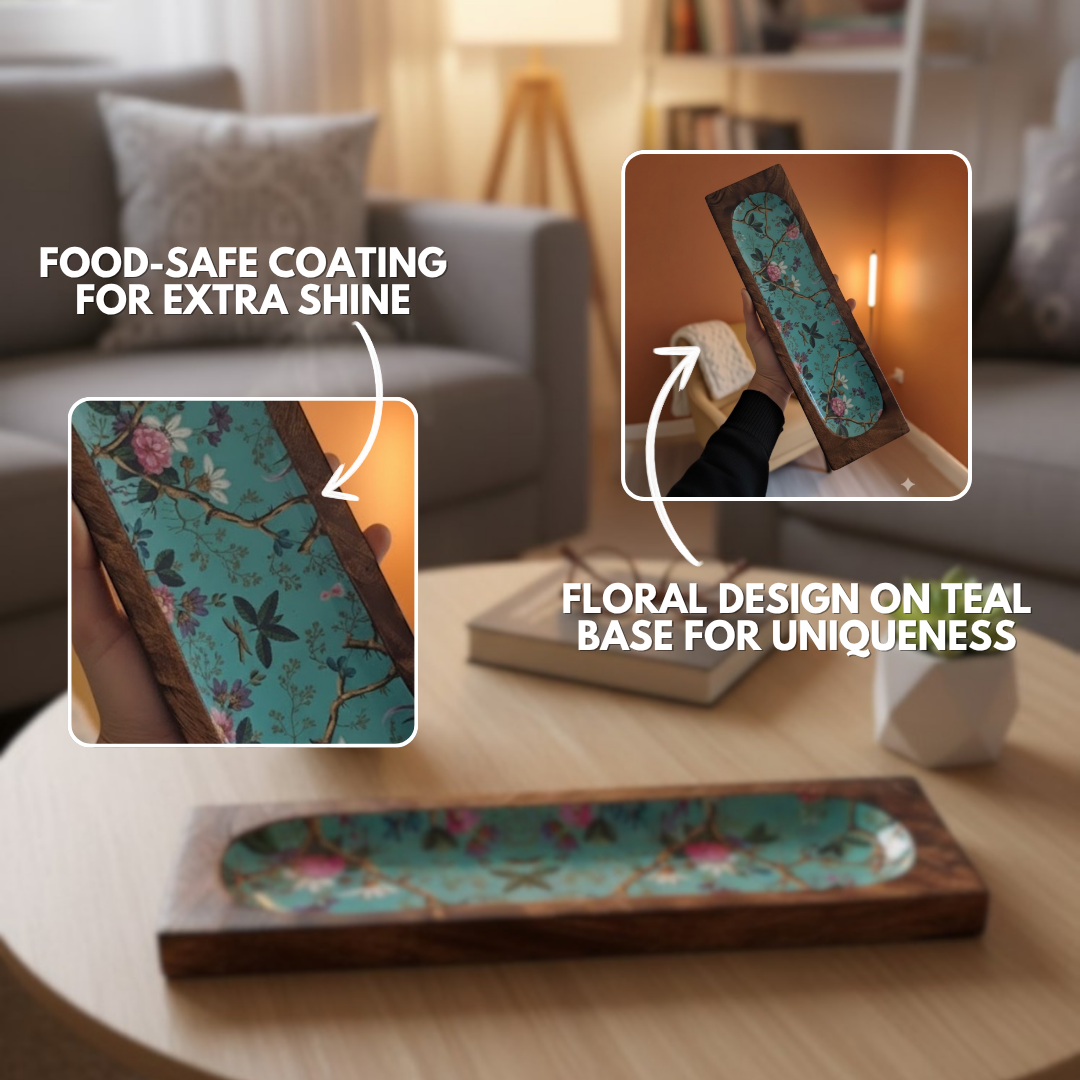 Mango Wood Teal Serving Tray