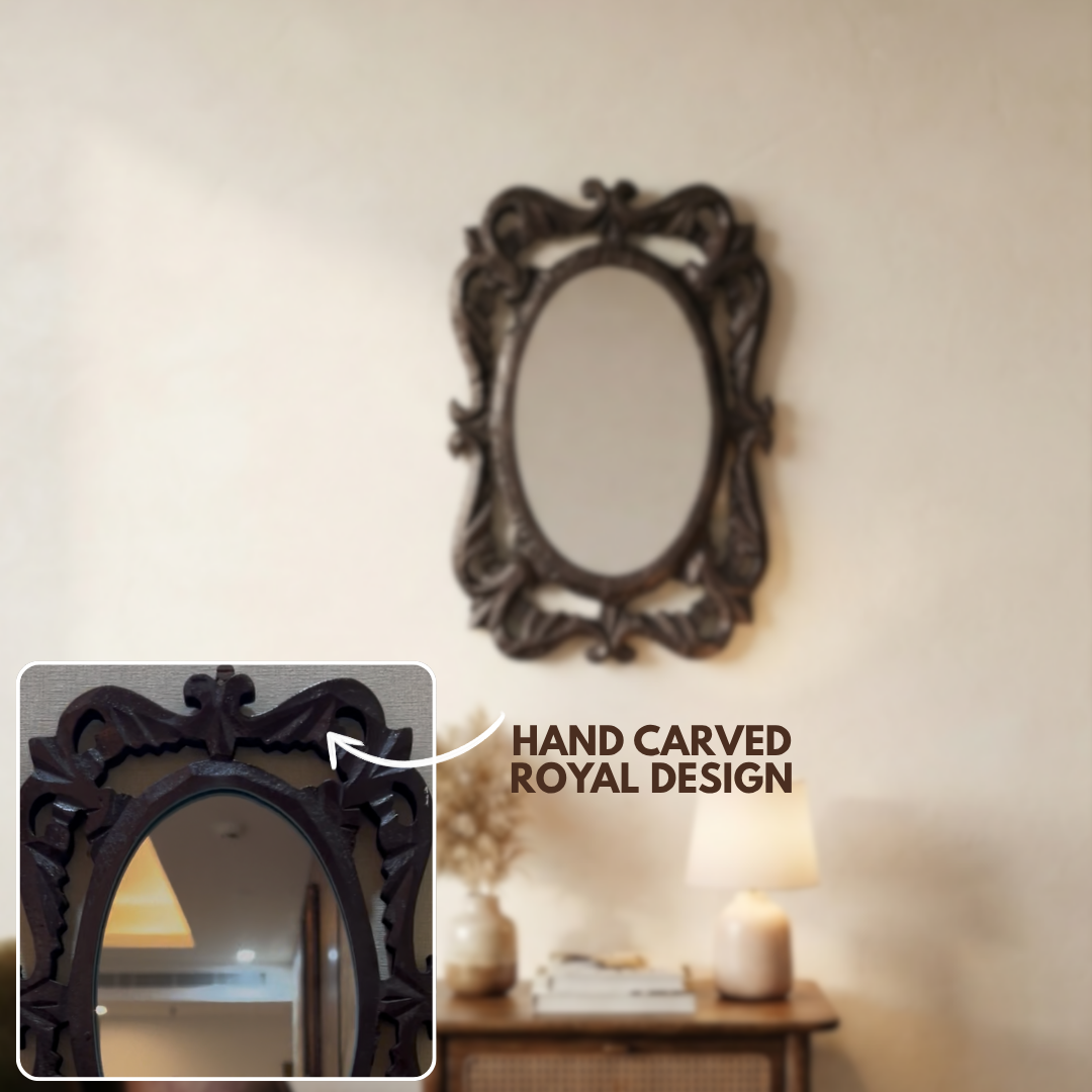 Brown MDF Wooden Antique Mirror Jharokha - Brown Mirror