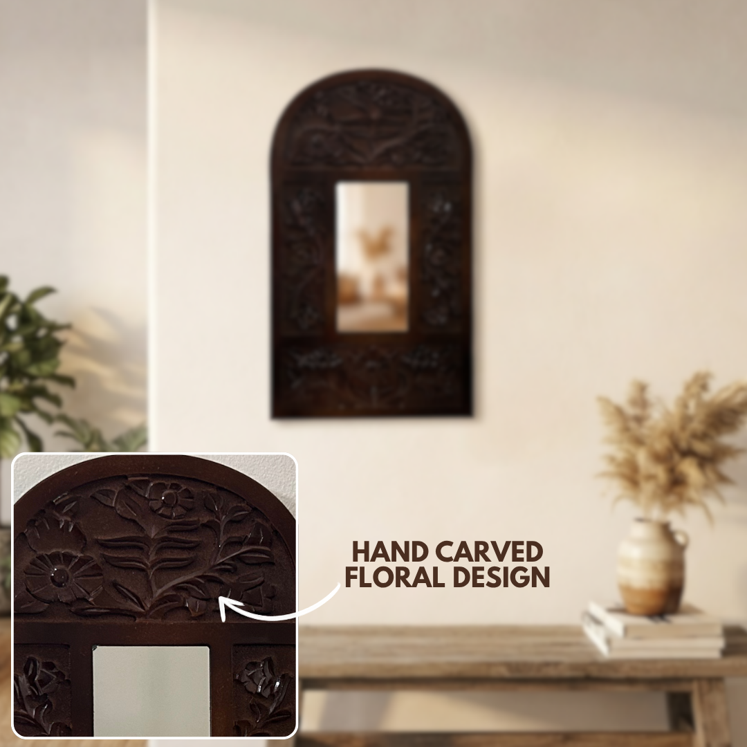 Brown MDF Wooden Jharokha with Mirror - Brown Nature's Arch