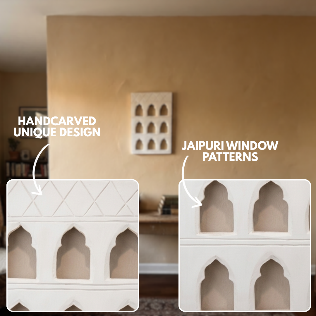 White MDF Wooden Jharokha - White Nine-Window