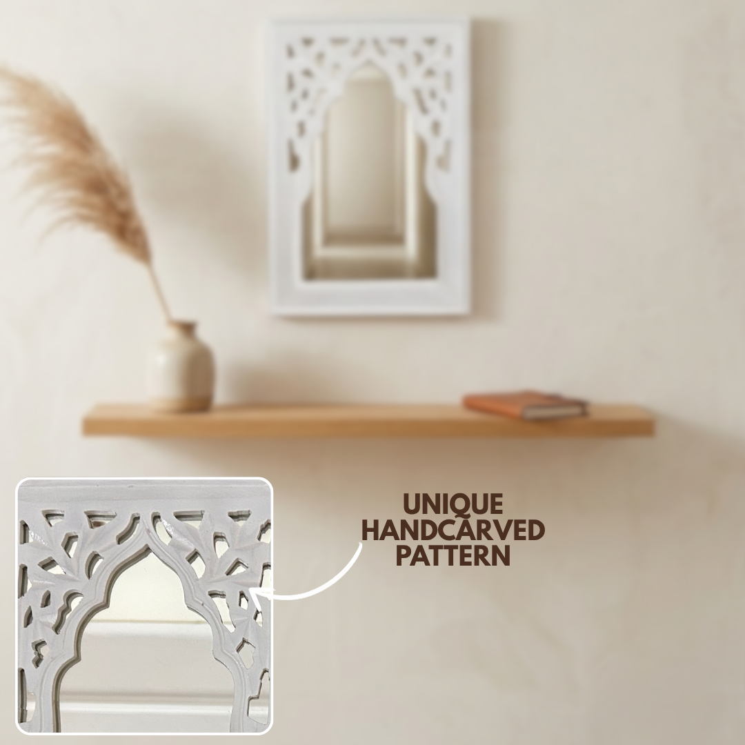 White MDF Wooden Jharokha with Mirror - White Rajasthani