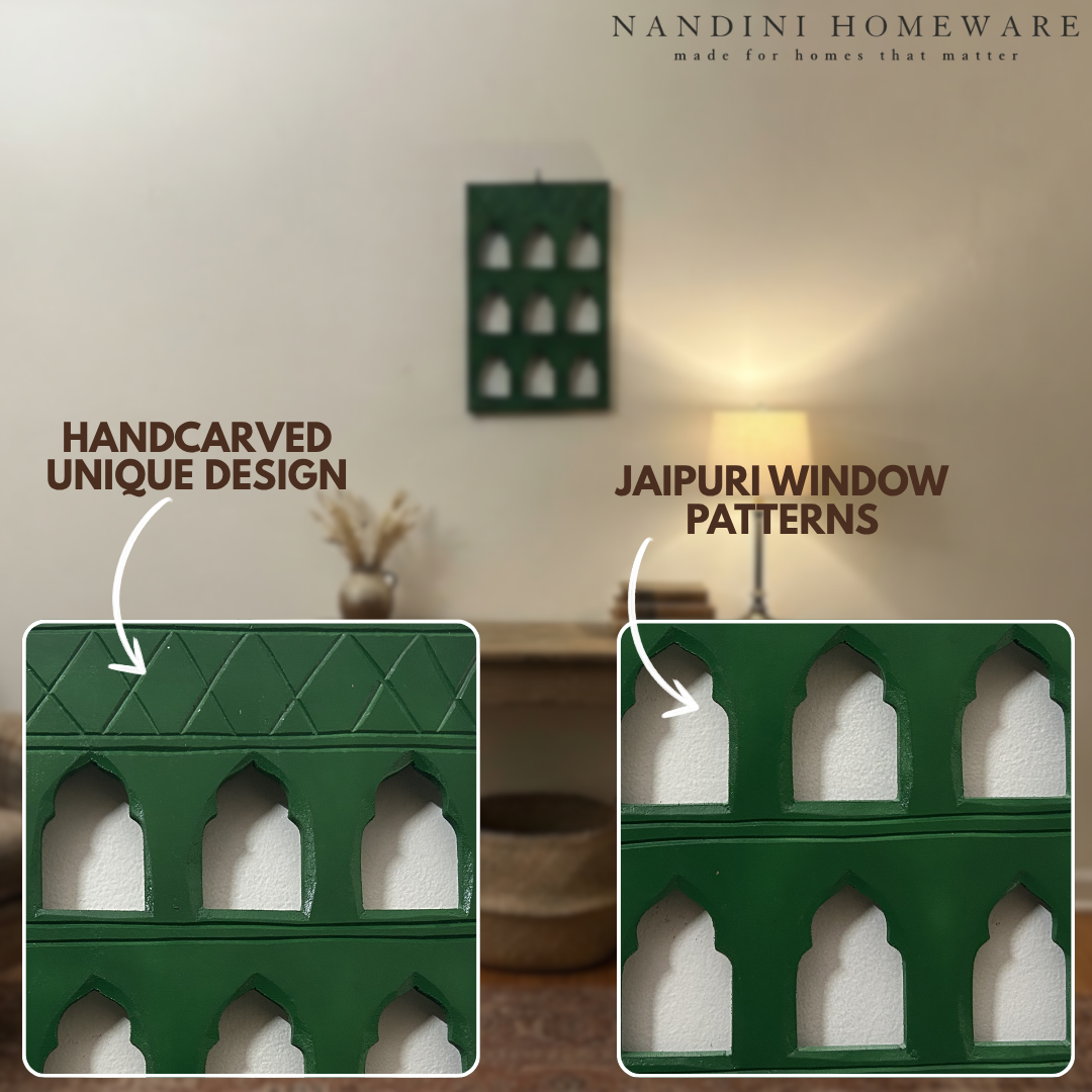 Green MDF Wooden Jharokha - Green Nine-Window