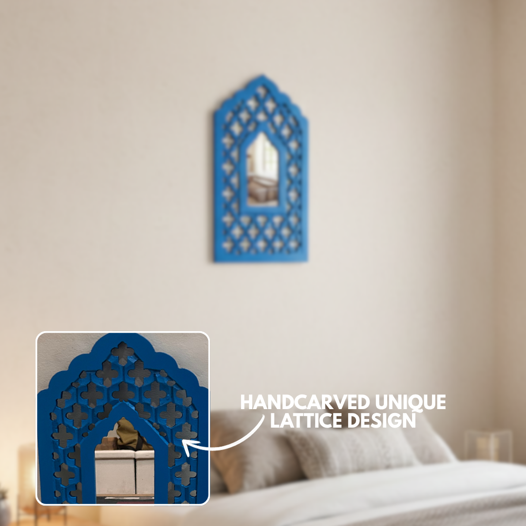 Blue MDF Wooden Jharokha with Mirror - Blue Mughal
