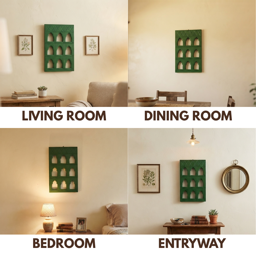 Green MDF Wooden Jharokha - Green Nine-Window