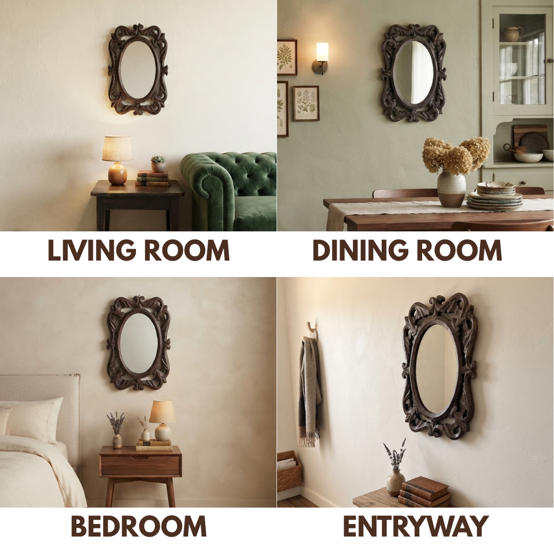 Brown MDF Wooden Antique Mirror Jharokha - Brown Mirror