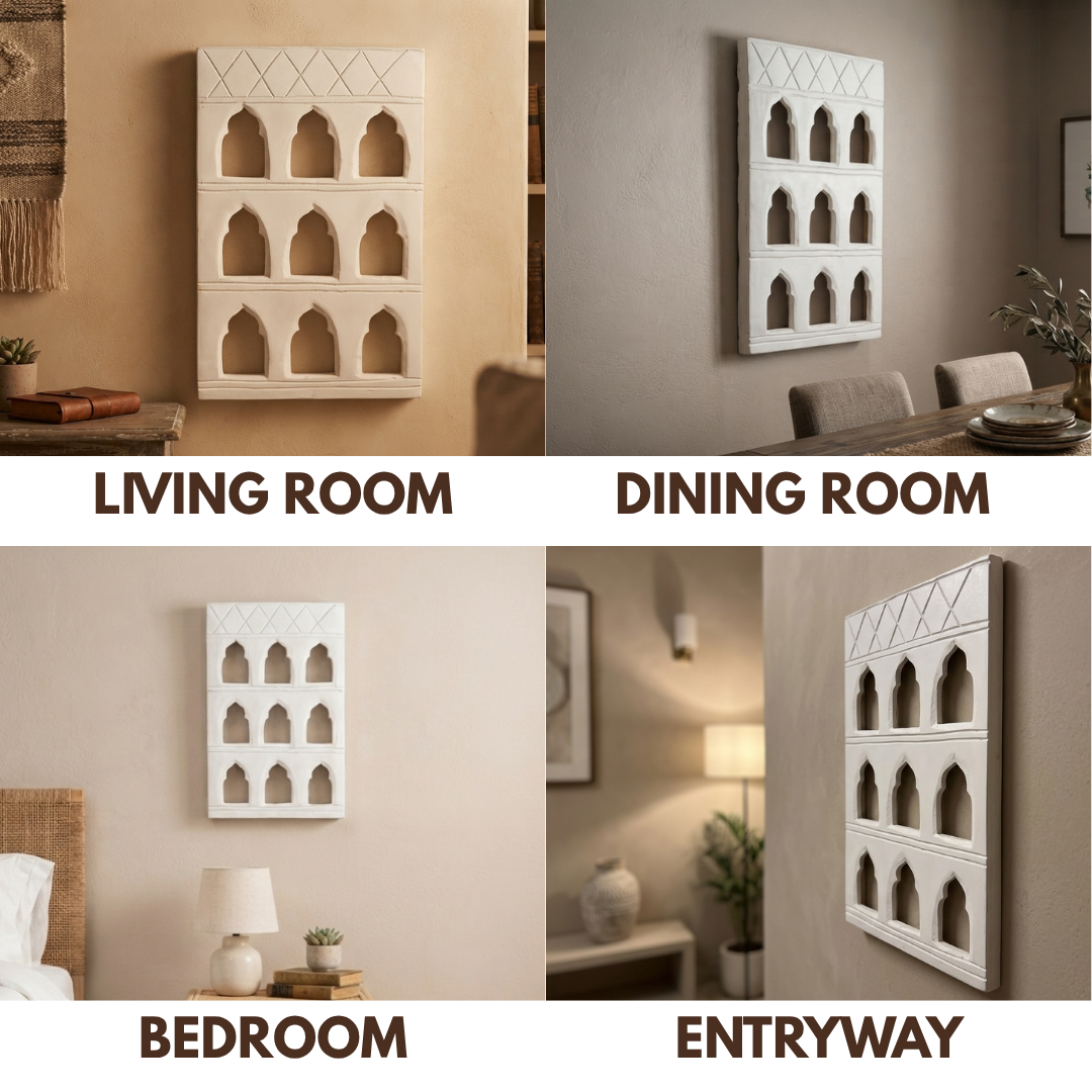 White MDF Wooden Jharokha - White Nine-Window