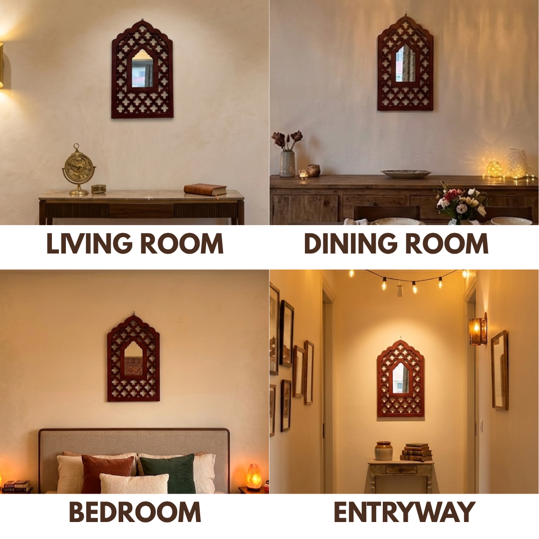 Brown MDF Wooden Jharokha with Mirror - Brown Mughal