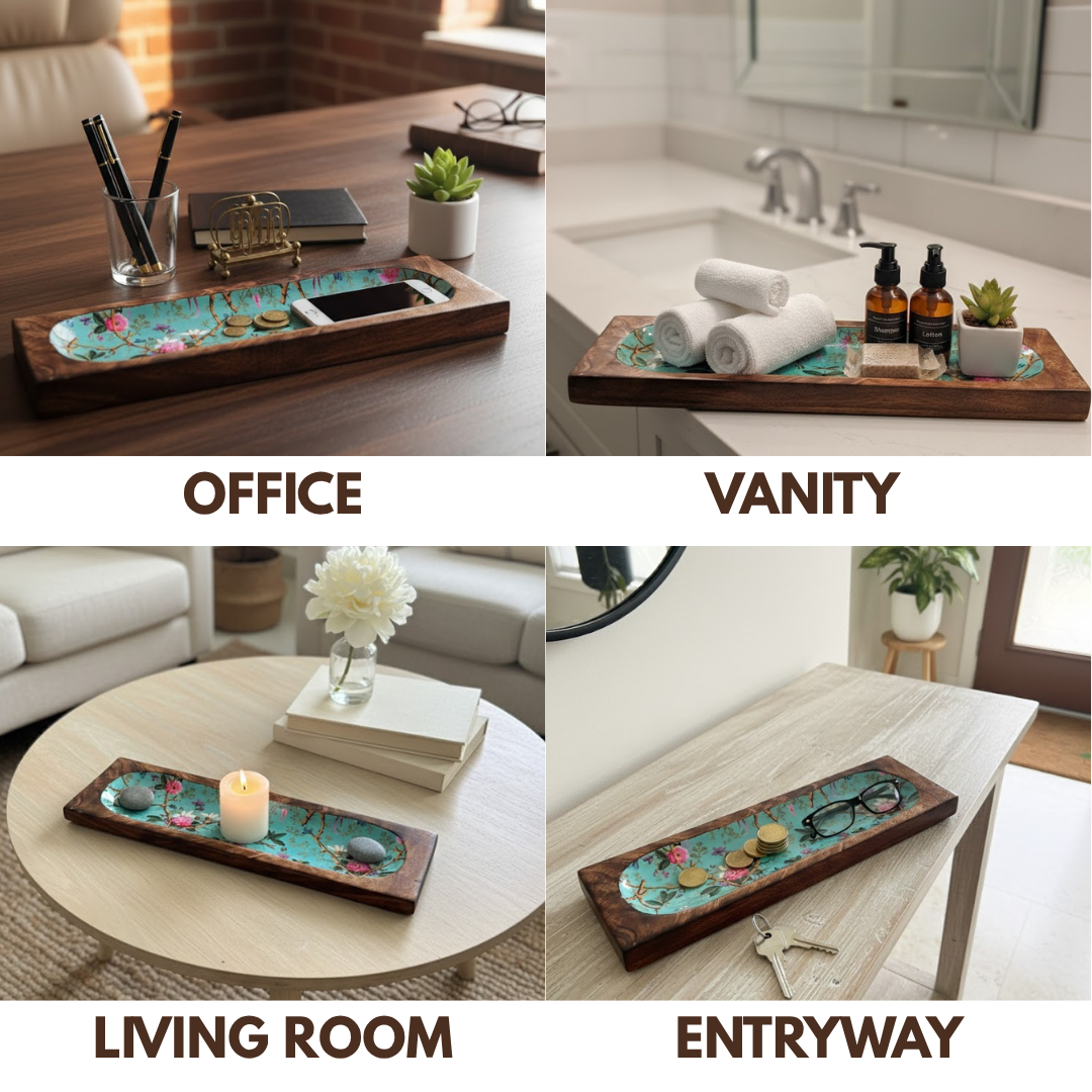 Mango Wood Teal Serving Tray