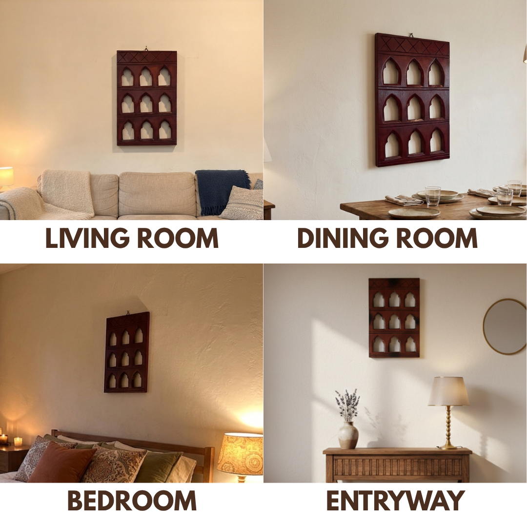Brown MDF Wooden Jharokha - Brown Nine-Window